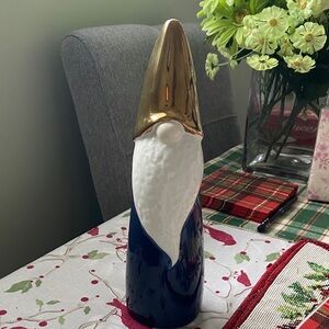 Gold and Blue Ceramic Gnome Figurine